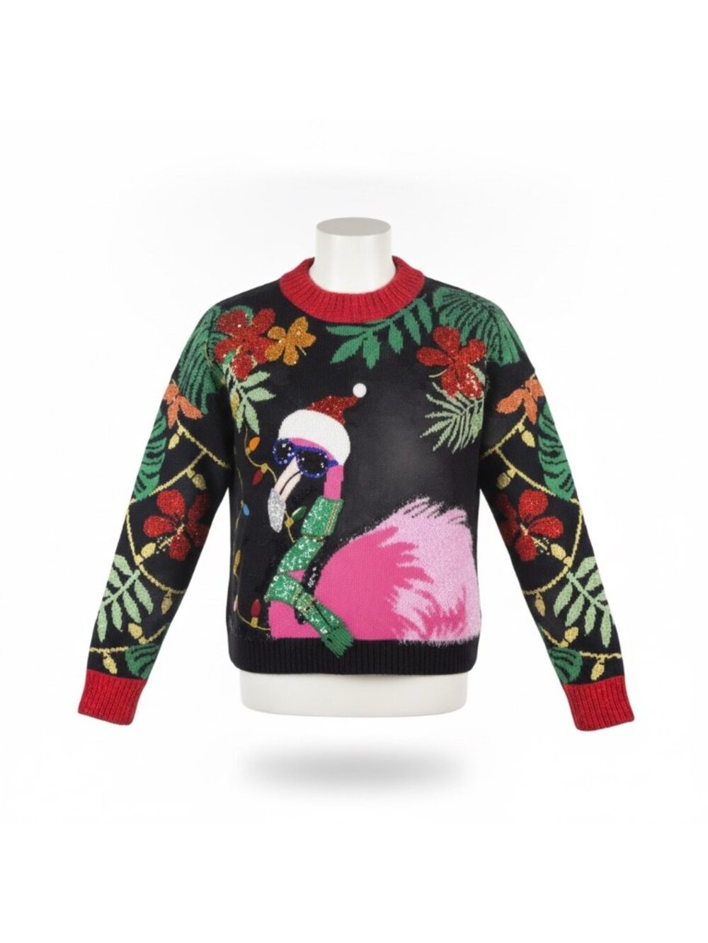 Celebrate Together Womens Black Festive Flamingo Holiday Sweater Size XXL